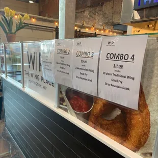 the menu for the wing place