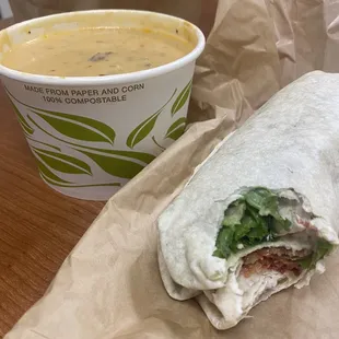 Chicken Bacon Avocado Wrap and Cheeseburger Soup of the Day