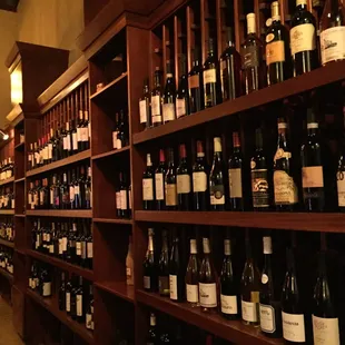 Wall of wine in the dining room