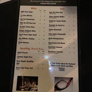 Wine menu