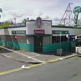 a bus parked in front of the building