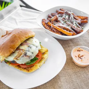 SALMON BURGER &amp; SWEET POTATO FRIES