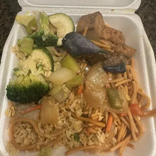 2 item entree: Tofu Eggplant &amp; Vegetables with Fried Rice &amp; Chow Mein