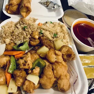 Sweet &amp; Sour Chicken Combo - Substituted Egg Roll for Crab Puff.  Every bite of this meal was fresh made and amazing as always!!