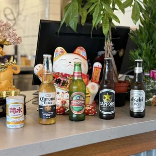 Funaguchi Sake, Corona, Tsingtao, Sapporo, Asahi
