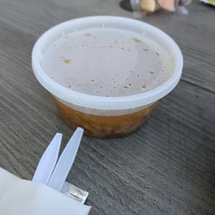 Complimentary hot and sour soup.