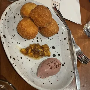 duck liver mousse - fried buttermilk biscuits, roasted pineapple-onion compote