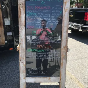 Menu. Changes occasionally, especially the specialty and dessert.