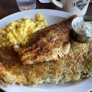 Blackened Walleye breakfast
