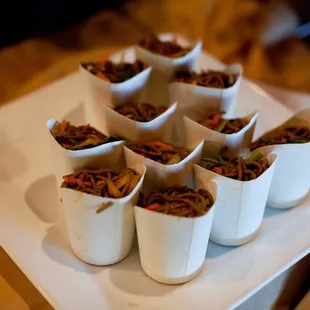 Chicken lo mien in fun mini take-out style containers