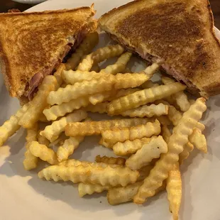 Turkey Bacon Melt with crinkle cut fries