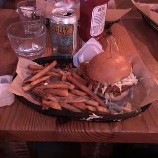 a plate of fries and a sandwich