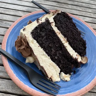 a slice of chocolate cake on a plate