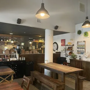 Bench and table seating.