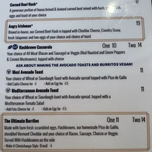 a menu for a restaurant