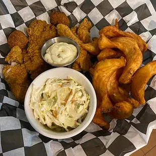 Grouper with fries, hushpuppies &amp; coleslaw
