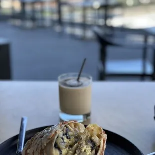 a plate of food and a drink