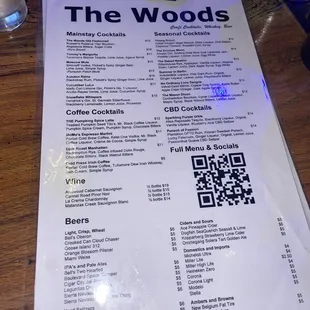 Drink menu