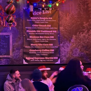 Christmas Dive Bar is a limited pop-up bar inside of The Woods 12/15/23 - nice list menu