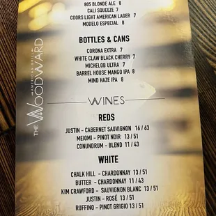 Beer and Wine Menu