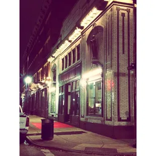 Beautiful exterior of the Woodward made even more attractive by the lights