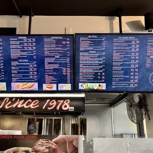 menus and prices on the wall