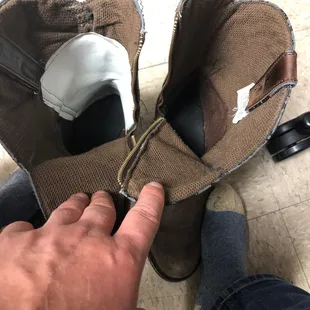 Leather patch inside boot on left.