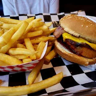 Western bacon cheeseburger and fries