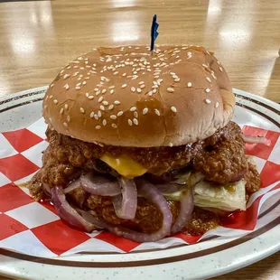 Chili Cheese Burger with grilled onions