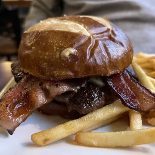 a burger and fries