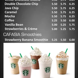 Frappuccinos &amp; Smoothies Menu