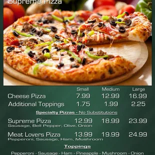 Pizza Menu