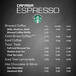 Coffee &amp; Tea Menu