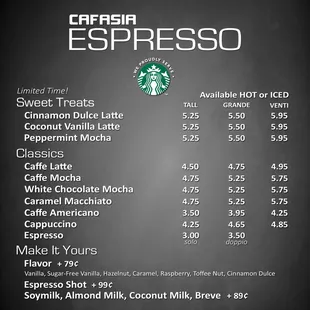 Espresso Menu