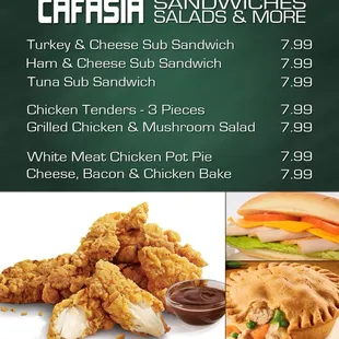 Sandwiches, Salads, Chicken Options Menu