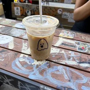 Iced Ghostly trio with oat milk