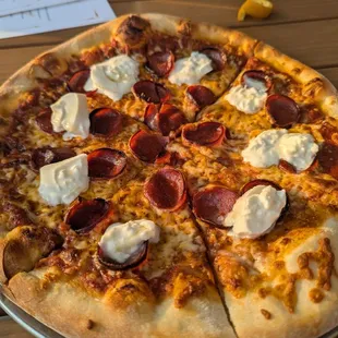 Pepperoni &amp; Honey Pizza with burrata