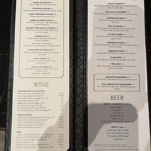 Bar menu