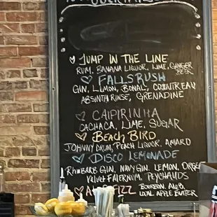 Cocktail menu