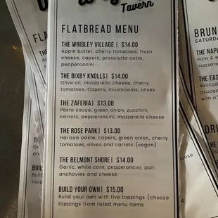 Flatbread menu