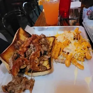 My favorite sandwich (I think they called it the pt belly?) And cheese fries