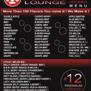 FOG HOOKAH MENU