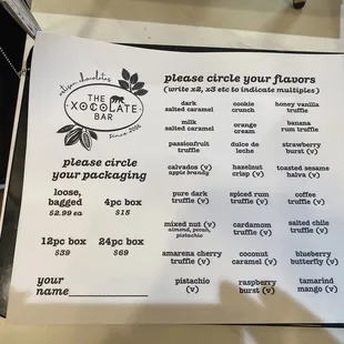 a menu on a table