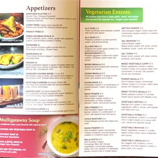 Appetizers,soup and vegetarians menus