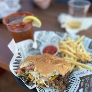 Cheese burger and fries