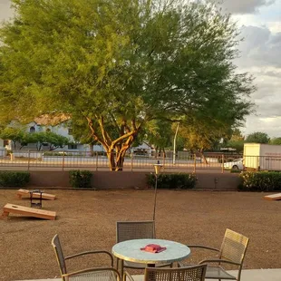 Perfect patio weather as the sun sets.