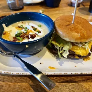 Loaded potato soup + yard burger