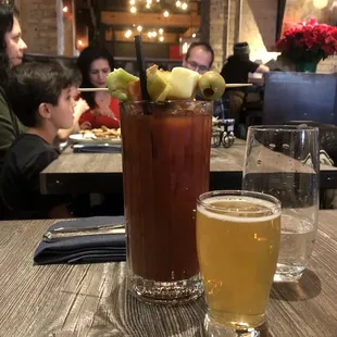 Bacon-Washed Bourbon Bloody Mary with Spotted Cow Chaser