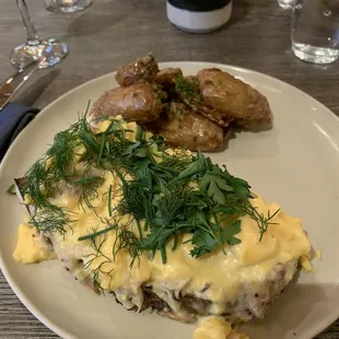 Scrambled eggs and rabbit.