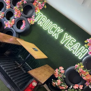 a truck with flowers on it